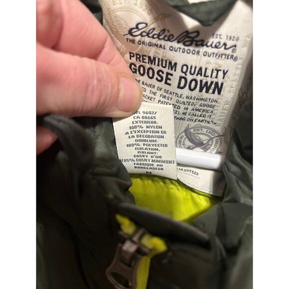 Eddie Bauer Puffer Premium Green Goose Down Full Zip Vest Mens Size Medium - Picture 6 of 9